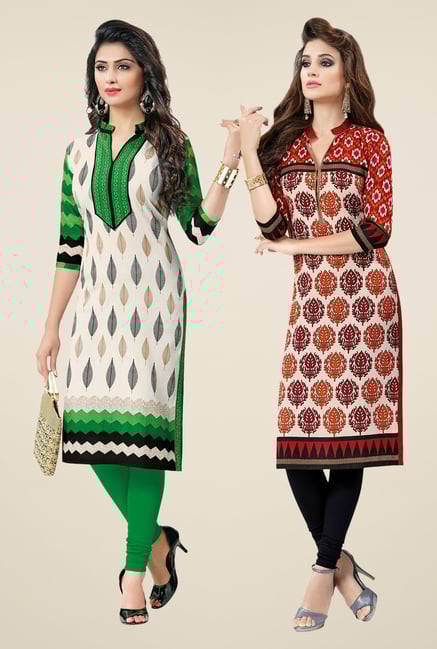Salwar Studio Cream & Red Kurtis (Pack Of 2) Salwar Studio Cream & Red Kurtis (Pack Of 2)