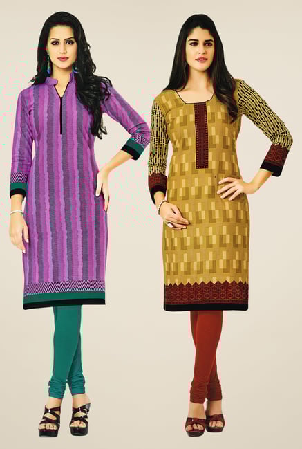 Salwar Studio Pink & Mustard Kurtis (Pack Of 2) Salwar Studio Pink & Mustard Kurtis (Pack Of 2)