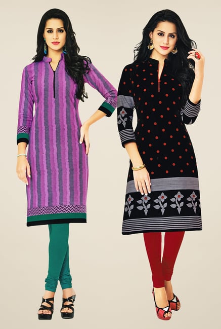 Salwar Studio Pink & Black Kurtis (Pack Of 2) Salwar Studio Pink & Black Kurtis (Pack Of 2)