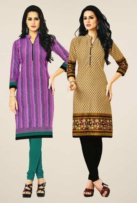 Salwar Studio Pink & Beige Kurtis (Pack Of 2) Salwar Studio Pink & Beige Kurtis (Pack Of 2)