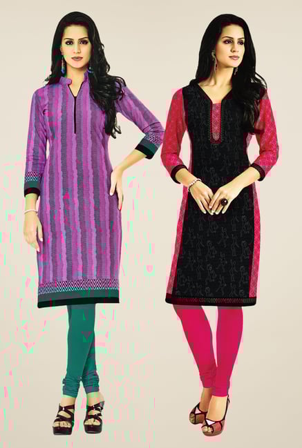 Salwar Studio Pink & Black Kurtis (Pack Of 2) Salwar Studio Pink & Black Kurtis (Pack Of 2)