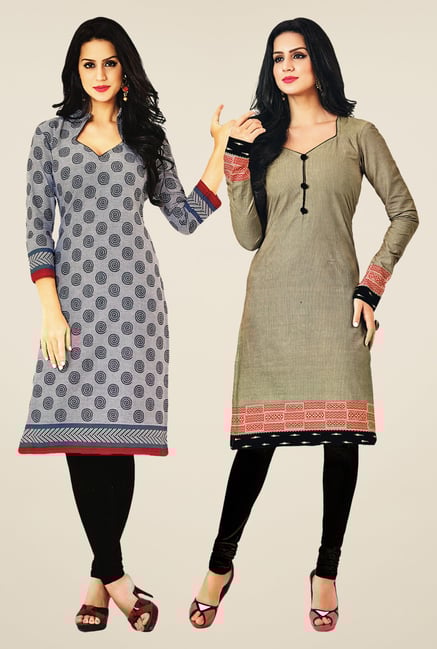 Salwar Studio Grey Kurtis (Pack Of 2) Salwar Studio Grey Kurtis (Pack Of 2)