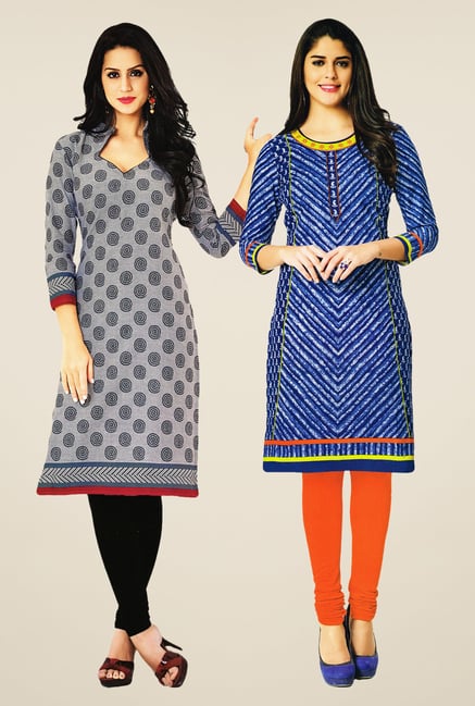 Salwar Studio Grey & Blue Kurtis (Pack Of 2) Salwar Studio Grey & Blue Kurtis (Pack Of 2)