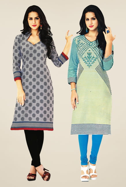 Salwar Studio Grey & Cream Kurtis (Pack Of 2) Salwar Studio Grey & Cream Kurtis (Pack Of 2)