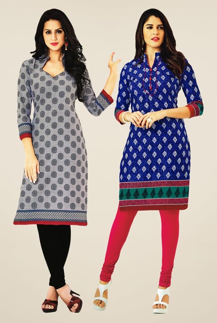 Salwar Studio Grey & Blue Kurtis (Pack Of 2) Salwar Studio Grey & Blue Kurtis (Pack Of 2)