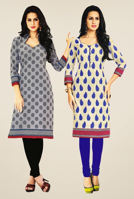 Salwar Studio Grey & Beige Kurtis (Pack Of 2) Salwar Studio Grey & Beige Kurtis (Pack Of 2)