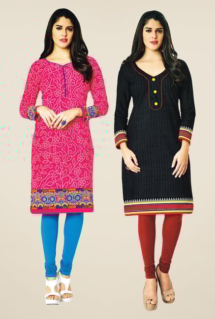 Salwar Studio Pink & Black Kurtis (Pack Of 2) Salwar Studio Pink & Black Kurtis (Pack Of 2)