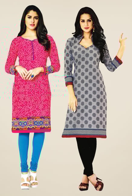 Salwar Studio Pink & Grey Kurtis (Pack Of 2) Salwar Studio Pink & Grey Kurtis (Pack Of 2)