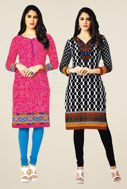 Salwar Studio Pink & Black Kurtis (Pack Of 2) Salwar Studio Pink & Black Kurtis (Pack Of 2)