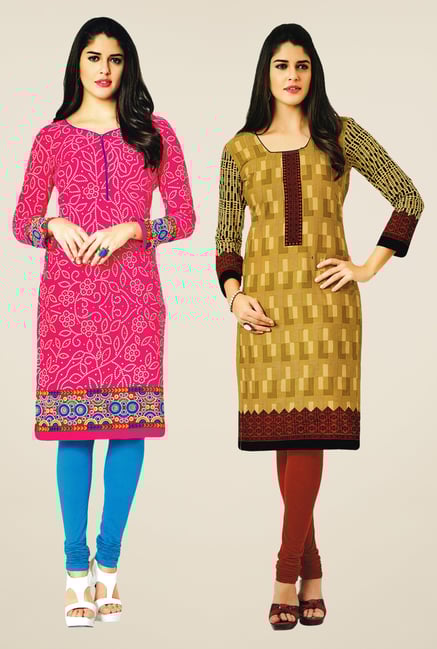 Salwar Studio Pink & Mustard Kurtis (Pack Of 2) Salwar Studio Pink & Mustard Kurtis (Pack Of 2)