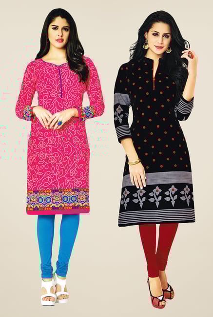 Salwar Studio Pink & Black Kurtis (Pack Of 2) Salwar Studio Pink & Black Kurtis (Pack Of 2)