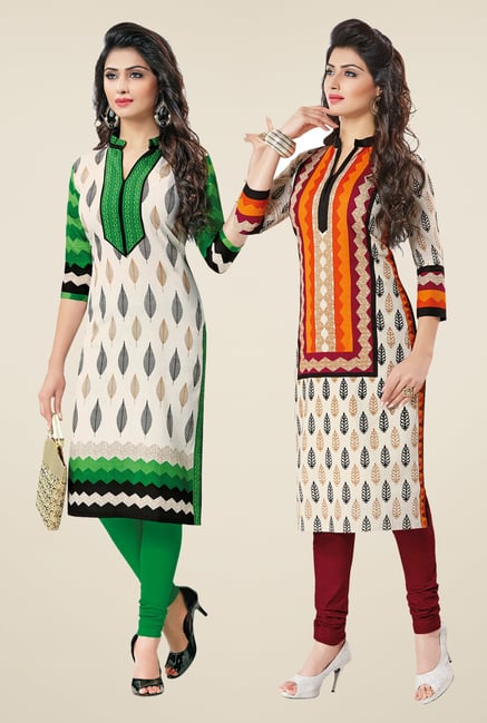 Salwar Studio Cream Kurtis (Pack Of 2) Salwar Studio Cream Kurtis (Pack Of 2)