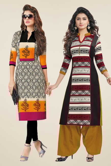 Salwar Studio Cream & Black Kurtis (Pack Of 2) Salwar Studio Cream & Black Kurtis (Pack Of 2)