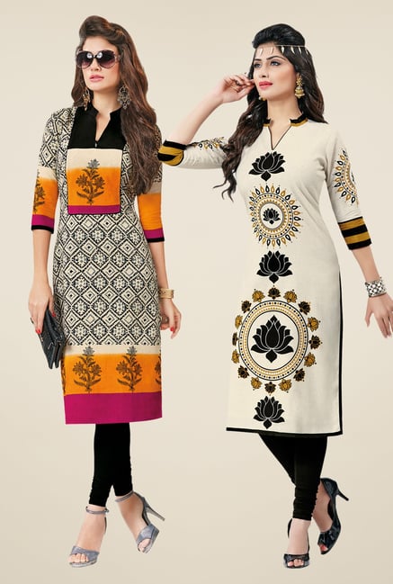 Salwar Studio Cream Kurtis (Pack Of 2) Salwar Studio Cream Kurtis (Pack Of 2)