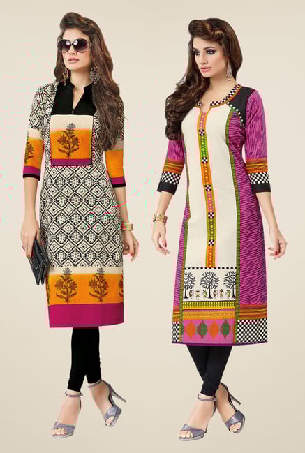 Salwar Studio Cream & Pink Kurtis (Pack Of 2) Salwar Studio Cream & Pink Kurtis (Pack Of 2)