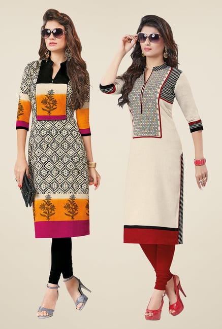 Salwar Studio Cream Kurtis (Pack Of 2) Salwar Studio Cream Kurtis (Pack Of 2)