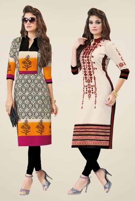 Salwar Studio Cream Kurtis (Pack Of 2) Salwar Studio Cream Kurtis (Pack Of 2)
