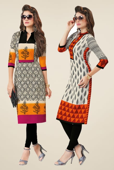 Salwar Studio Cream Kurtis (Pack Of 2) Salwar Studio Cream Kurtis (Pack Of 2)