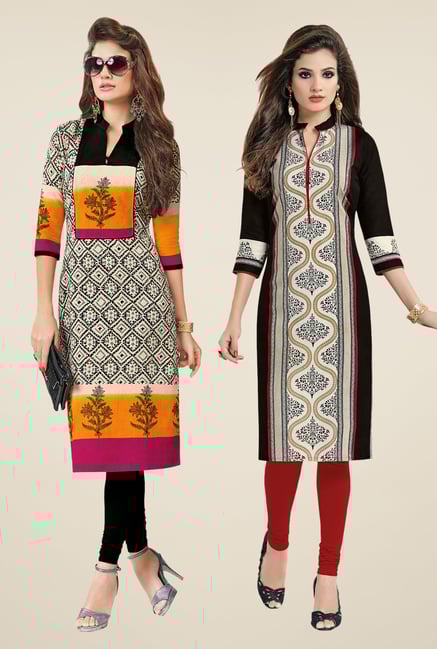 Salwar Studio Cream & Black Kurtis (Pack Of 2) Salwar Studio Cream & Black Kurtis (Pack Of 2)