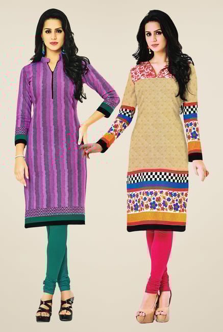 Salwar Studio Pink & Beige Kurtis (Pack Of 2) Salwar Studio Pink & Beige Kurtis (Pack Of 2)