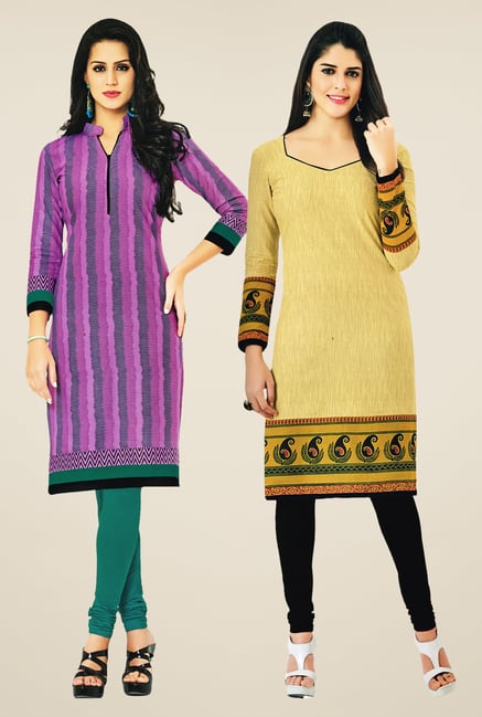 Salwar Studio Pink & Yellow Kurtis (Pack Of 2) Salwar Studio Pink & Yellow Kurtis (Pack Of 2)