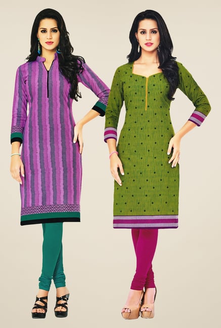 Salwar Studio Pink & Green Kurtis (Pack Of 2) Salwar Studio Pink & Green Kurtis (Pack Of 2)