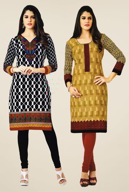 Salwar Studio Black & Mustard Kurtis (Pack Of 2) Salwar Studio Black & Mustard Kurtis (Pack Of 2)