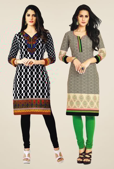 Salwar Studio Black & Beige Kurtis (Pack Of 2) Salwar Studio Black & Beige Kurtis (Pack Of 2)