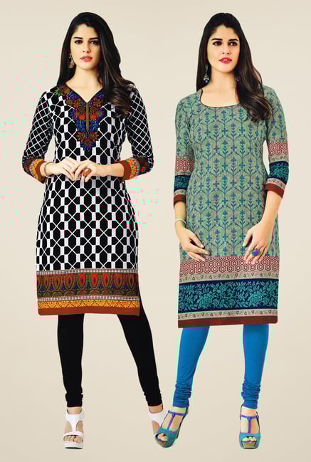 Salwar Studio Black & Beige Kurtis (Pack Of 2) Salwar Studio Black & Beige Kurtis (Pack Of 2)