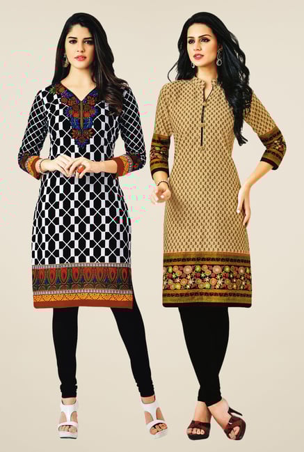 Salwar Studio Black & Beige Kurtis (Pack Of 2) Salwar Studio Black & Beige Kurtis (Pack Of 2)
