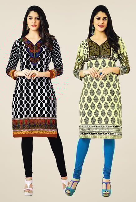 Salwar Studio Black & Olive Kurtis (Pack Of 2) Salwar Studio Black & Olive Kurtis (Pack Of 2)