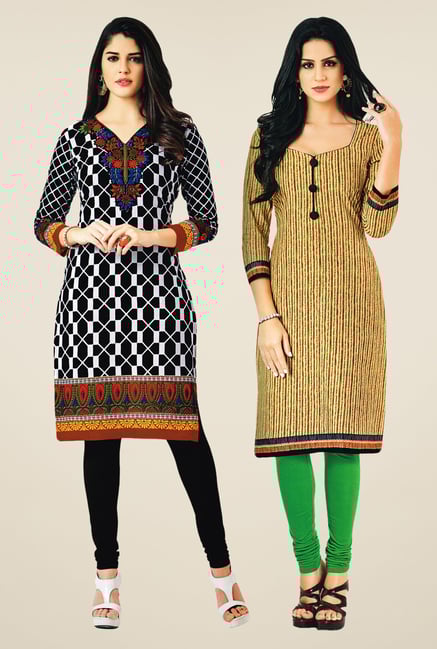 Salwar Studio Black & Beige Kurtis (Pack Of 2) Salwar Studio Black & Beige Kurtis (Pack Of 2)