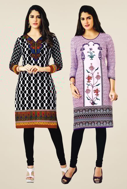 Salwar Studio Black & Purple Kurtis (Pack Of 2) Salwar Studio Black & Purple Kurtis (Pack Of 2)