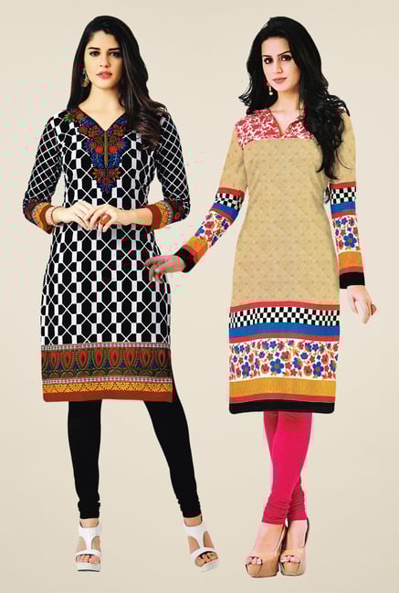 Salwar Studio Black & Beige Kurtis (Pack Of 2) Salwar Studio Black & Beige Kurtis (Pack Of 2)