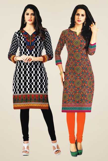 Salwar Studio Black & Multicolor Kurtis (Pack Of 2) Salwar Studio Black & Multicolor Kurtis (Pack Of 2)