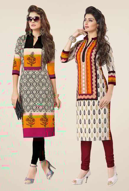 Salwar Studio Cream Kurtis (Pack Of 2) Salwar Studio Cream Kurtis (Pack Of 2)