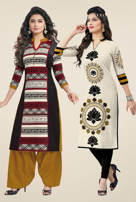 Salwar Studio Black & Cream Kurtis (Pack Of 2) Salwar Studio Black & Cream Kurtis (Pack Of 2)