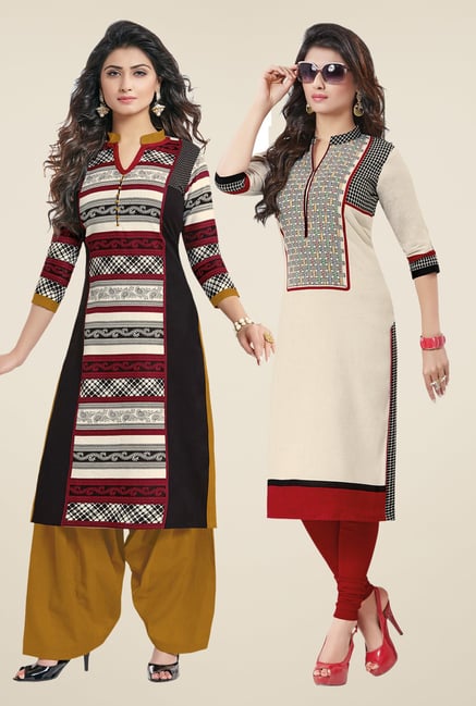 Salwar Studio Black & Cream Kurtis (Pack Of 2) Salwar Studio Black & Cream Kurtis (Pack Of 2)