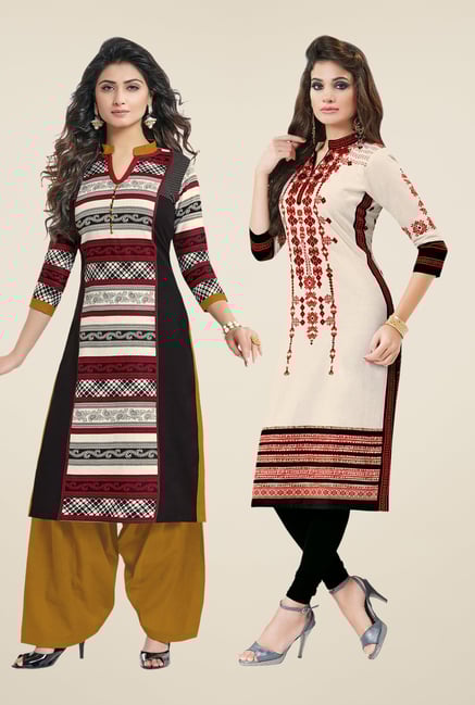 Salwar Studio Black & Cream Kurtis (Pack Of 2) Salwar Studio Black & Cream Kurtis (Pack Of 2)