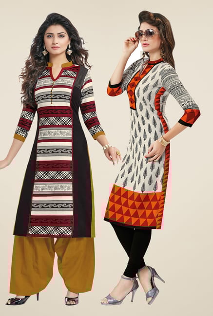Salwar Studio Black & Cream Kurtis (Pack Of 2) Salwar Studio Black & Cream Kurtis (Pack Of 2)