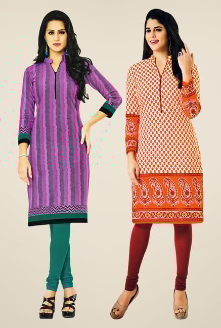 Salwar Studio Pink & Orange Kurtis (Pack Of 2) Salwar Studio Pink & Orange Kurtis (Pack Of 2)