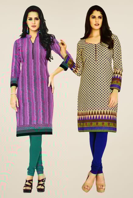 Salwar Studio Pink & Beige Kurtis (Pack Of 2) Salwar Studio Pink & Beige Kurtis (Pack Of 2)