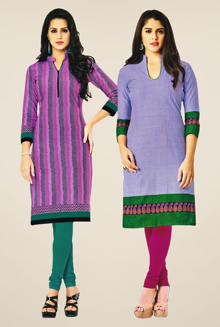 Salwar Studio Pink & Blue Kurtis (Pack Of 2) Salwar Studio Pink & Blue Kurtis (Pack Of 2)