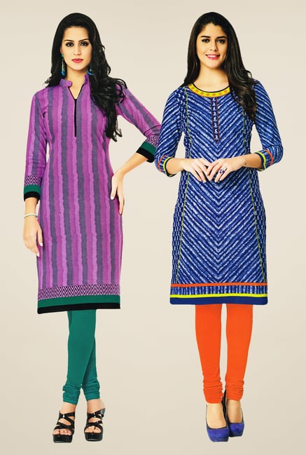 Salwar Studio Pink & Blue Kurtis (Pack Of 2) Salwar Studio Pink & Blue Kurtis (Pack Of 2)