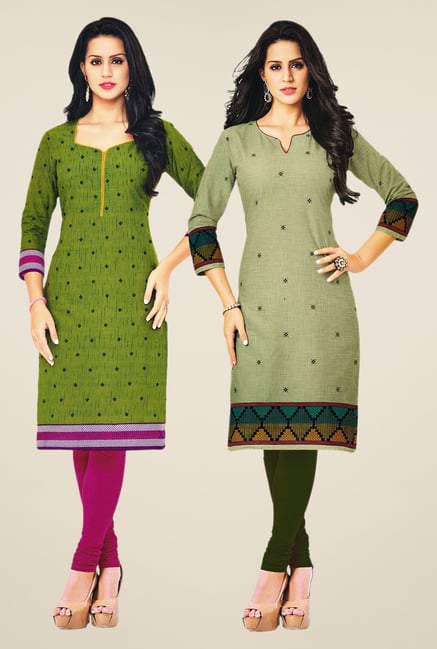 Salwar Studio Green & Olive Kurtis (Pack Of 2) Salwar Studio Green & Olive Kurtis (Pack Of 2)
