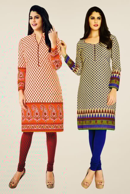 Salwar Studio Orange & Beige Kurtis (Pack Of 2) Salwar Studio Orange & Beige Kurtis (Pack Of 2)