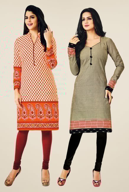 Salwar Studio Orange & Grey Kurtis (Pack Of 2) Salwar Studio Orange & Grey Kurtis (Pack Of 2)