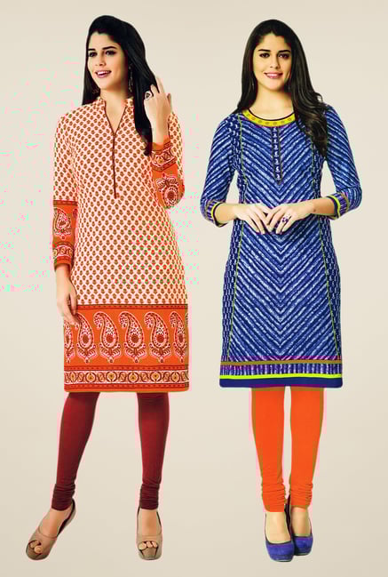 Salwar Studio Orange & Blue Kurtis (Pack Of 2) Salwar Studio Orange & Blue Kurtis (Pack Of 2)
