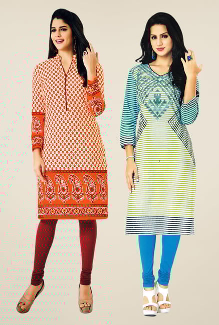 Salwar Studio Orange & Cream Kurtis (Pack Of 2) Salwar Studio Orange & Cream Kurtis (Pack Of 2)