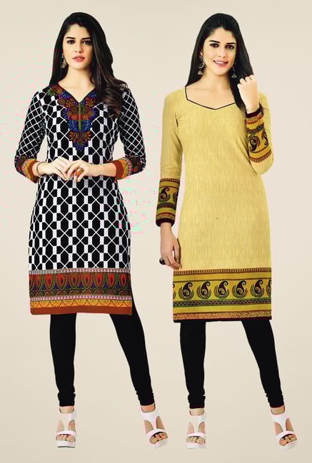 Salwar Studio Black & Beige Kurtis (Pack Of 2) Salwar Studio Black & Beige Kurtis (Pack Of 2)